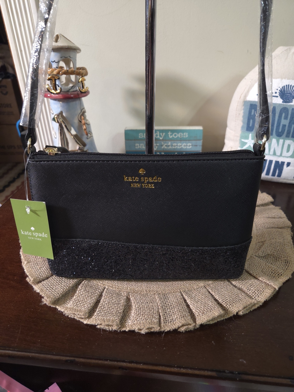NWT Kate Spade Maryanne Black Glitter Crossbody
